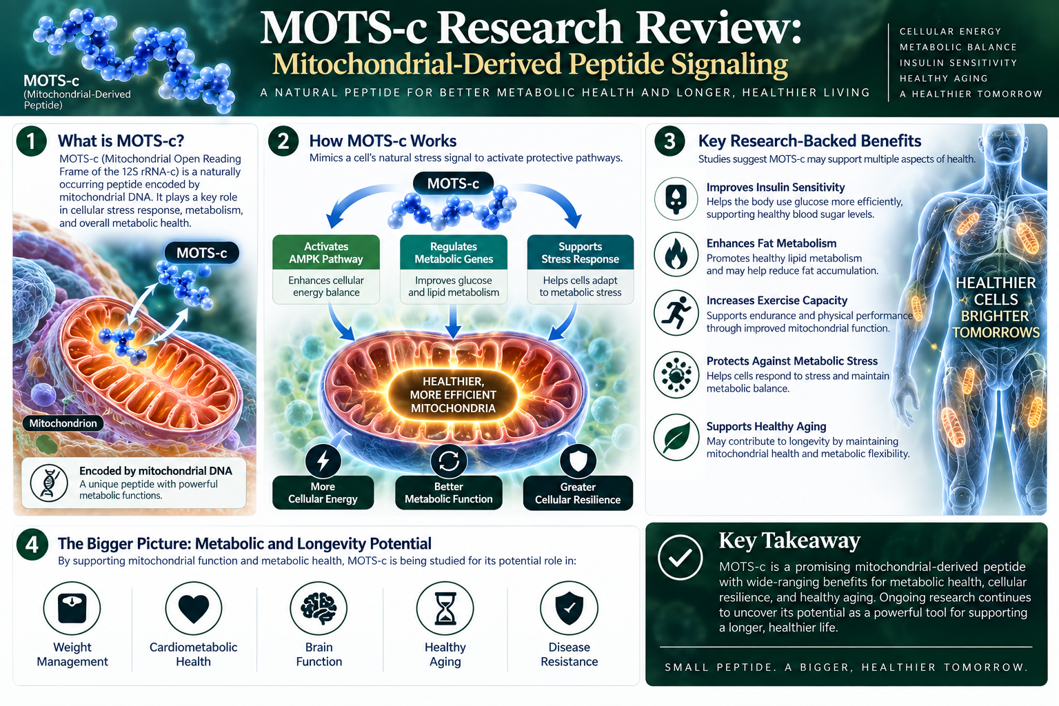 MOTS-c mitochondrial-derived peptide research visualization showing metabolic and AMPK signaling